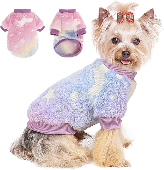 Dog Sweater Glow in The Dark Girl Pink Small Fleece Clothes Winter Soft Thickening Warm Puppy for Dogs Boy Teacup Yorkie Chihuahua (XXS,Pink)