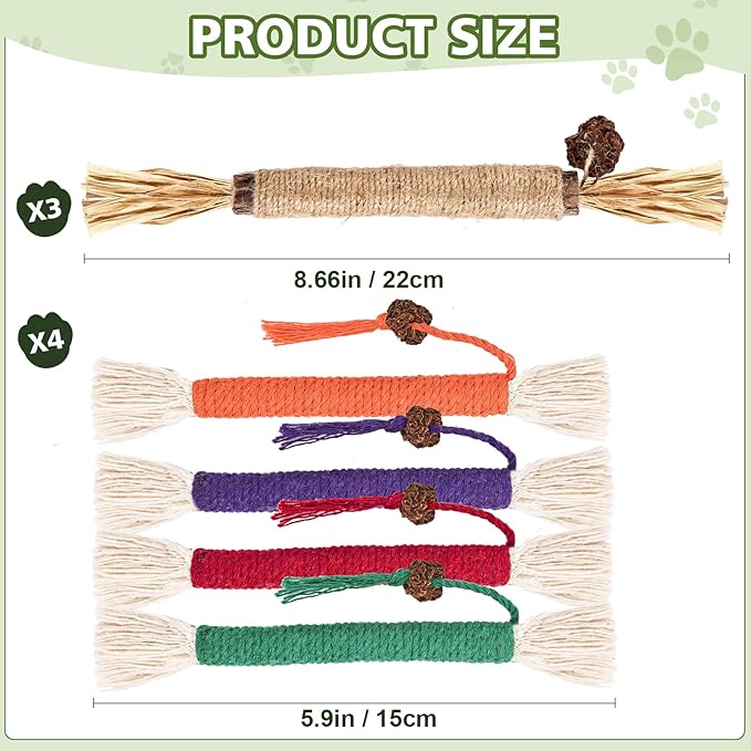 8 Pack Catnip Chew Toys for Cats,Cotton Sisal Rope Toys,Cat Natural Silvervine Sticks,for Cat Teeth Cleaning and Dental Care,Interactive Toy for Bored Indoor Cats
