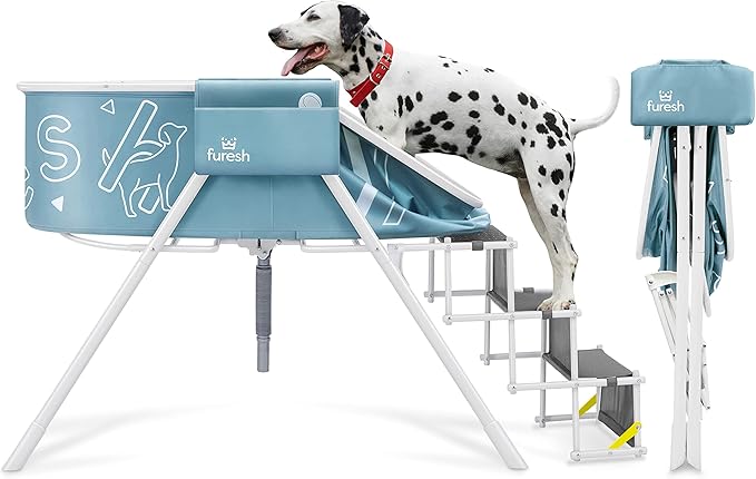 Furesh Big Dipper Dog Bath Tub with Stairs, Elevated Portable Foldable Wash Station with Steps for Bathing, Shower and Grooming, Indoor, Outdoor, for Medium to Large Size Dogs