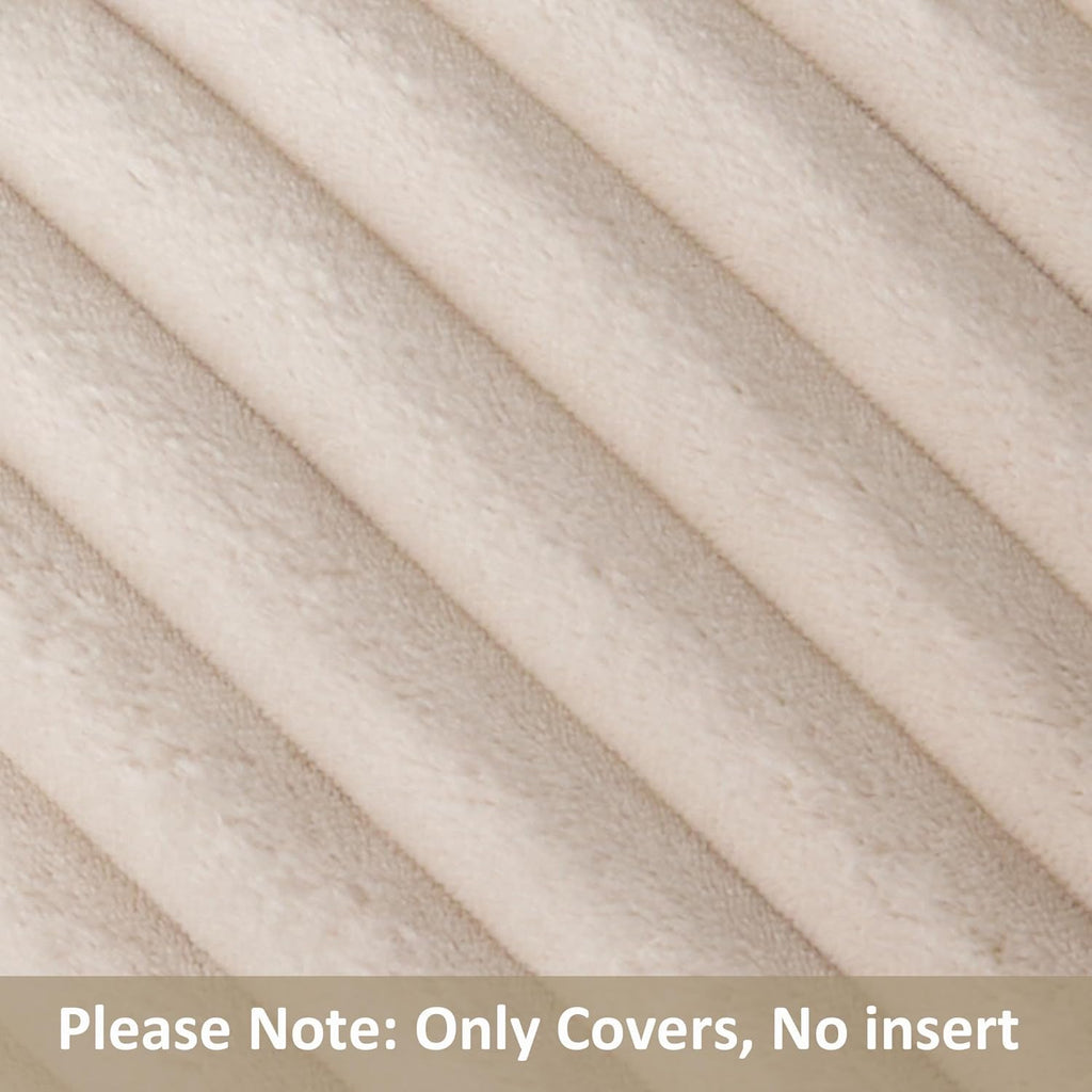 Kevin Textile Soft Plush 14x24 Inch Lumbar Pillow Cover 1 Pack, Luxury Fluffy Faux Fur Striped Flannel Rectangle Cushion Case for Couch Sofa Chair Bed Home Decor, Beige