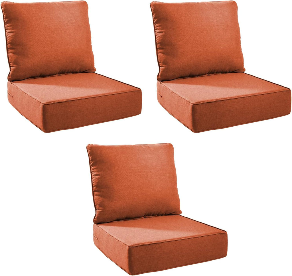 Outdoor Cushion Set for Furniture Patio Furniture, UV Resistant, Water Resistant - 6 Inch Thick Foam Garden Cushions– 22x24 Inch Patio Seat Covers for Chair/Sofa/Couch | Orange | 3-Pack |