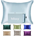 Blissy Silk Pillowcase - 100% Pure Mulberry Silk - 22 Momme 6A High-Grade Fibers - Silk Pillow Cover for Hair & Skin - Regular, Queen & King (Sky Blue, Queen)