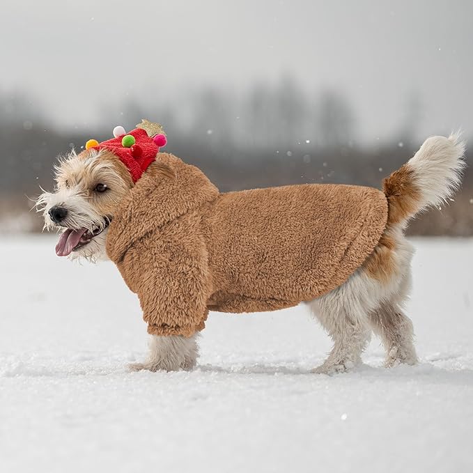 Fuzzy Dog Hoodie Dog Sweaters for Small Dogs Soft Double-Sided Plush Fleece Pet Sweater Pet Clothes Coats Hoodie Sherpa Hooded Sweatshirt(Coffee-XS)