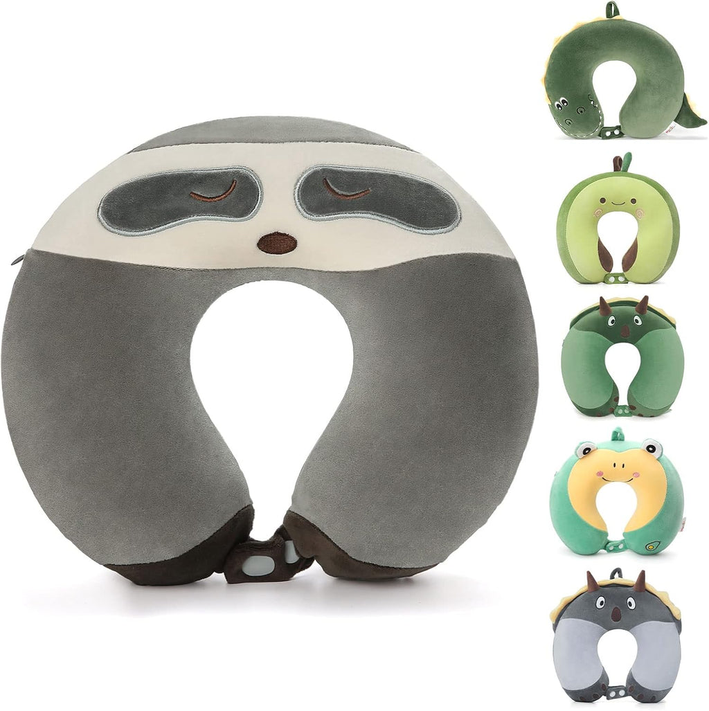 Niuniu Daddy Travel Neck Pillow - Pure Memory Foam Cervical Support Pillow for Sleeping on Airplane, Car, Train for Long Trips - Sloth Design for Kids Age 8+, Teens, Adults, Boys, Girls
