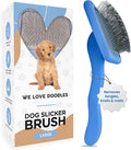 Slicker Brush for Dogs, Dog Grooming Supplies - Best Doodle & Poodle Brush for Long Haired Dogs - Goldendoodle Long Pin Detangler For Dematting (Large Curved)
