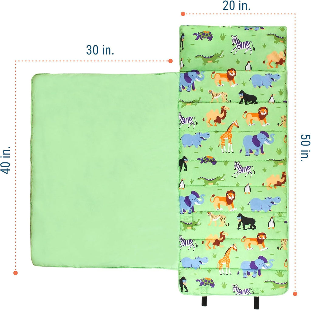 Wildkin Kids Microfiber Nap Mat – Soft Sleep Mat with Pillow, Ideal for School & Travel - Wild Animals