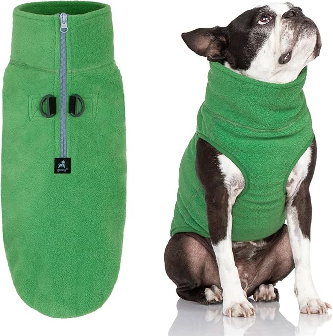 Gooby Half Zip Up Fleece Vest Dog Sweater - Green, X-Large - Soft Warm Pullover Fleece Head-in Dog Jacket with Dual D Ring Leash for Small to Medium Dogs
