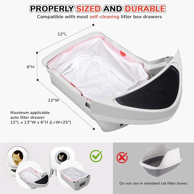 40 Count Thicken Cat Litter Box Liners for Automatic Cat Litter Box and Litter-Robot 4/3, Heavy-Duty Drawstring Kitten Litter Drawer Liners Disposable 25" x 16"