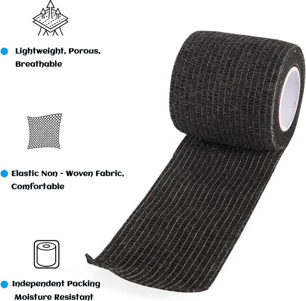 36 Rolls Elastic Self Adhesive Bandage Wrap 2 Inch, Breathable Non Woven Cohesive Bandage, Vet Wrap for Dogs, Ankle Sprains Swelling Medical First Aid Tape, Sports Athletic Tape Black