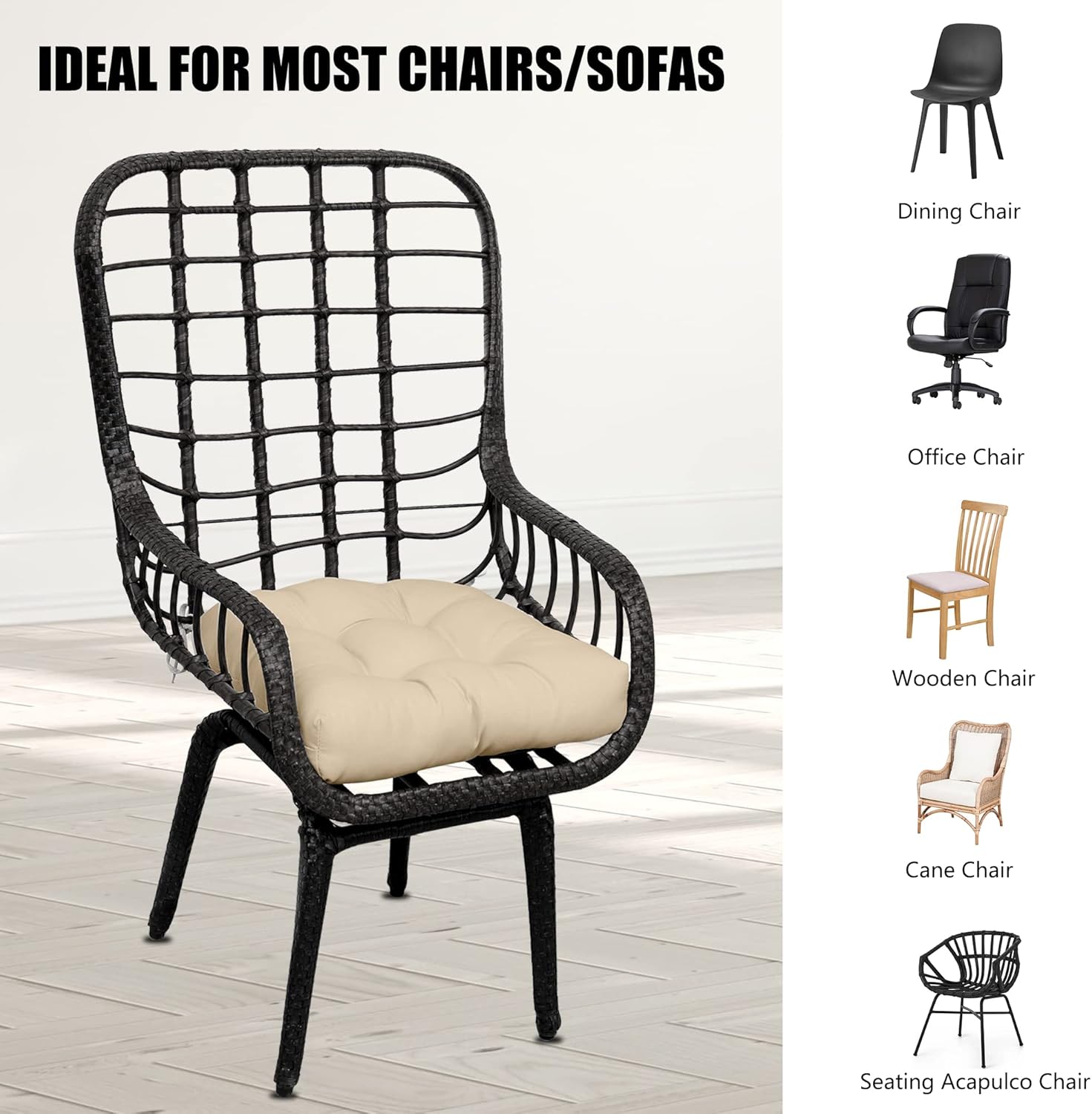 RACE LEAF 4 Pack 19x19 Inch Patio Chair Cushions, Thickened Seat Cushions Waterproof Stain Resistant with Non-Slip Ties (Khaki)