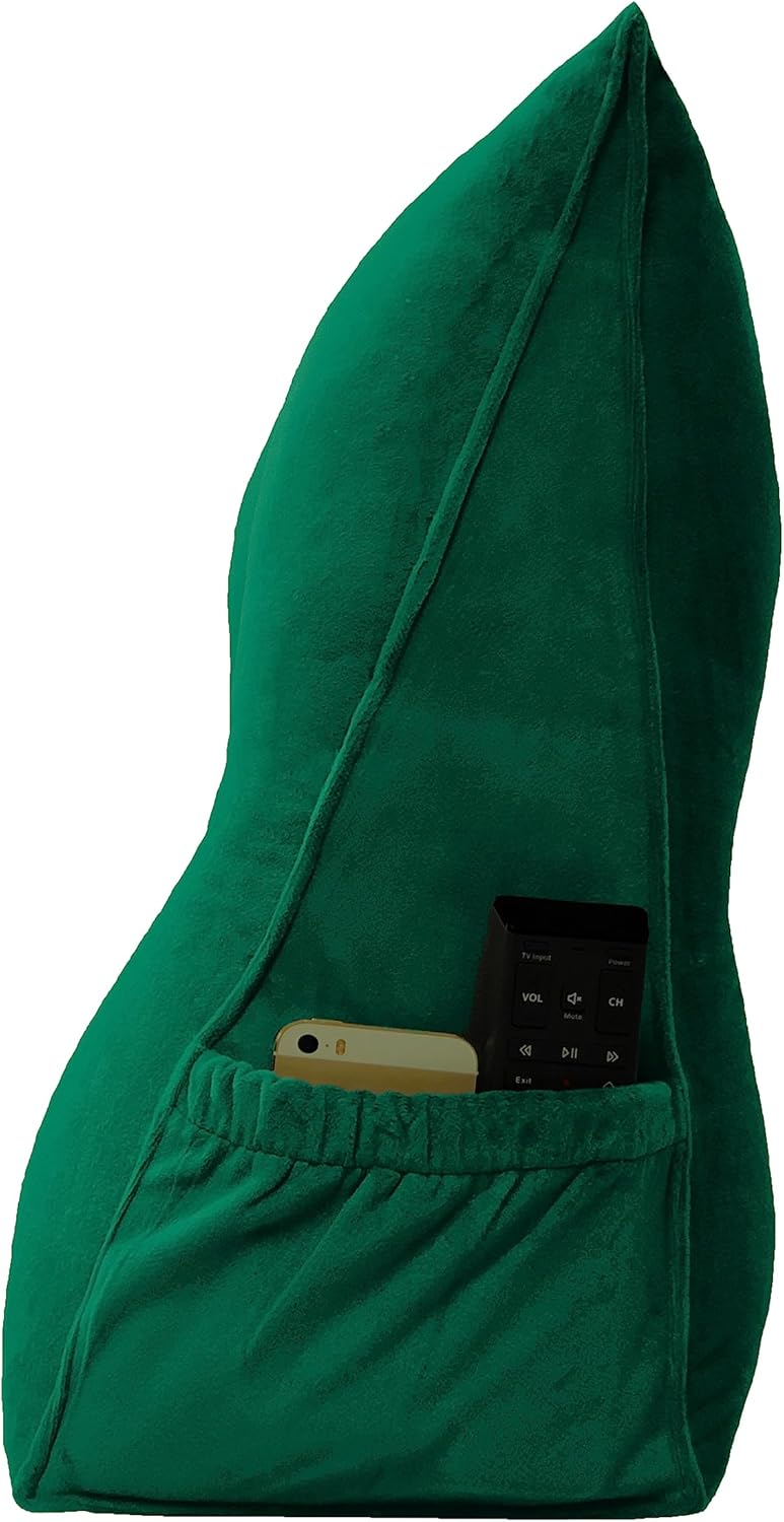 Triangular Reading Bed Rest Pillow Large Bolster Cushion Headboard Backrest Wedge Pillow with Removable Cover and Two Large Side Pockets (Green, California King: 71 x 8 x 20 inches)