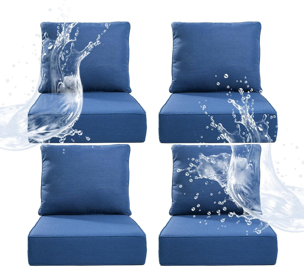 6" Thicker Outdoor Chair Cushion 4 Sets - 24" *24" *6" Waterproof Patio Furniture Cushions with Removable Cover, 28D High Density Sponge Filling Thicken Outdoor Patio Cushions - Blue