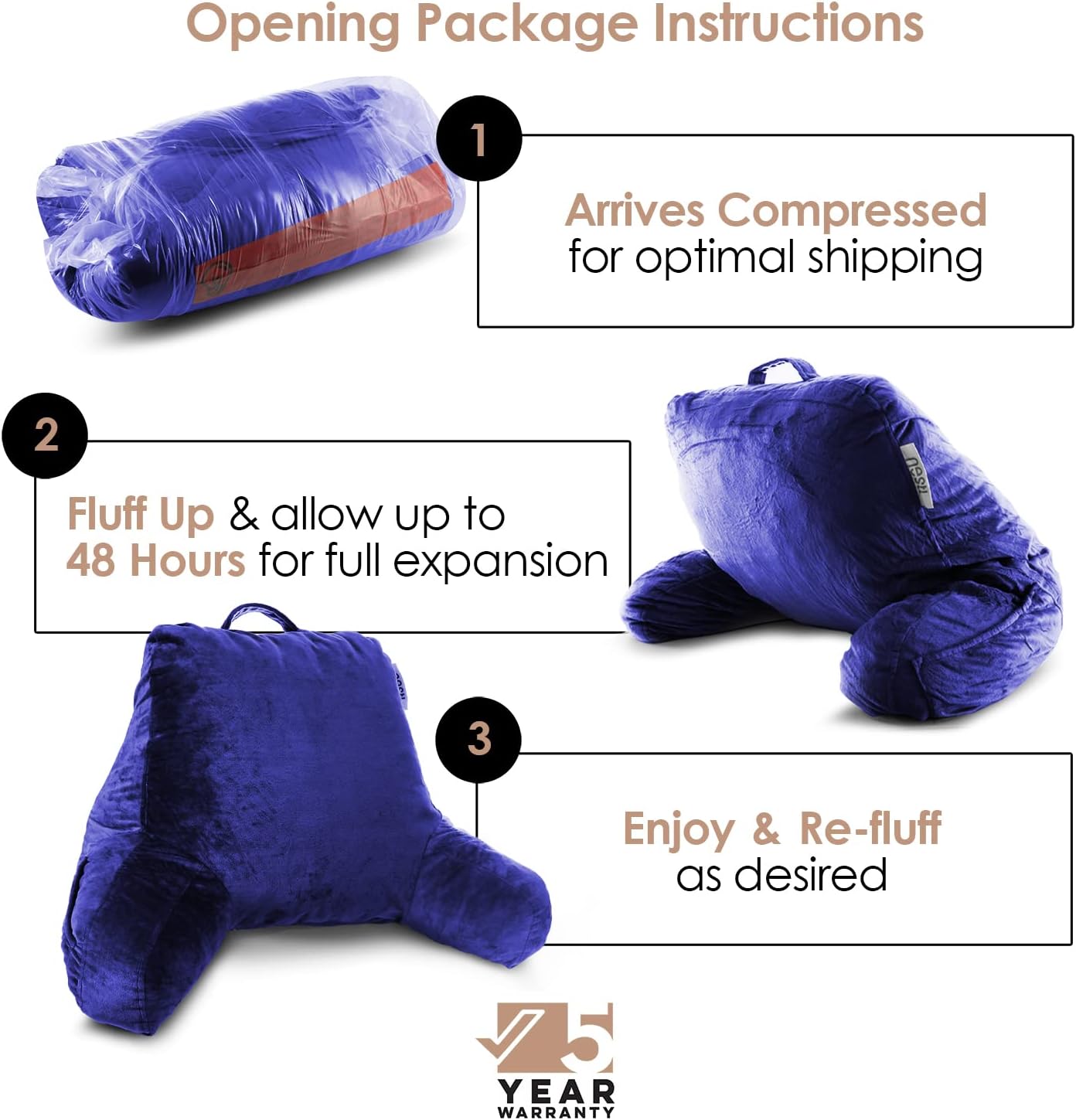 Nestl Reading Pillow for Kids & Teens with Shredded Memory Foam, Backrest Pillows for Reading, Watching, and Gaming, Use on The Couch, Bed, or Floor, Adjustable Support with Washable Cover Royal Blue