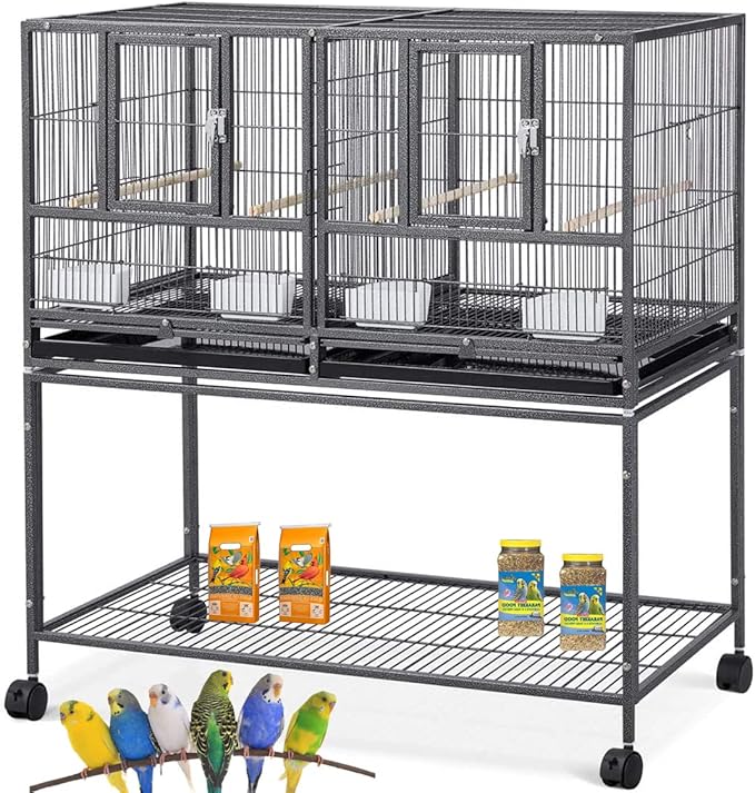 1/2/3-Combo Stacker Center Divided Breeder Breeding Bird Flight Double Rolling Cage for Aviaries Canaries Cockatiels Lovebirds Finches Budgies Small Parrots (Black Vein, One Stacker)