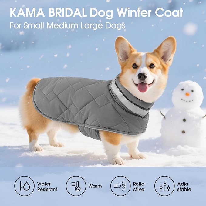 Dog Winter Coat Warm Padded Puppy Jacket Windproof Water Resistant Clothes for Small Medium Large Pets Christmas Sweater Outfit Vest(Grey, 3XL)