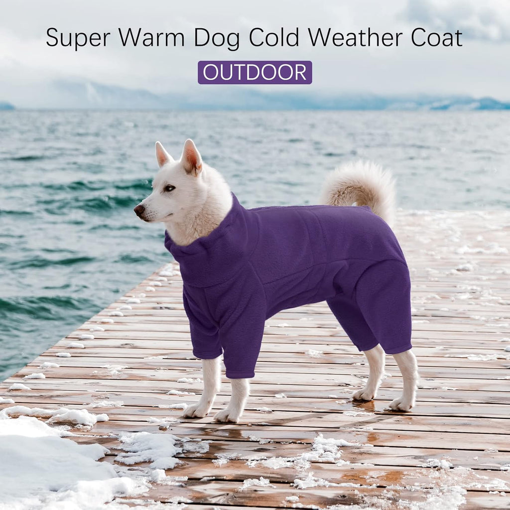 ROZKITCH Dog Winter Coat Soft Fleece Pullover Pajamas, Pet Windproof Warm Cold Weather Jacket Vest Cozy Jumpsuit Apparel Outfit Clothes for Small Medium Large Dog Walking Sleep Purple 3XL