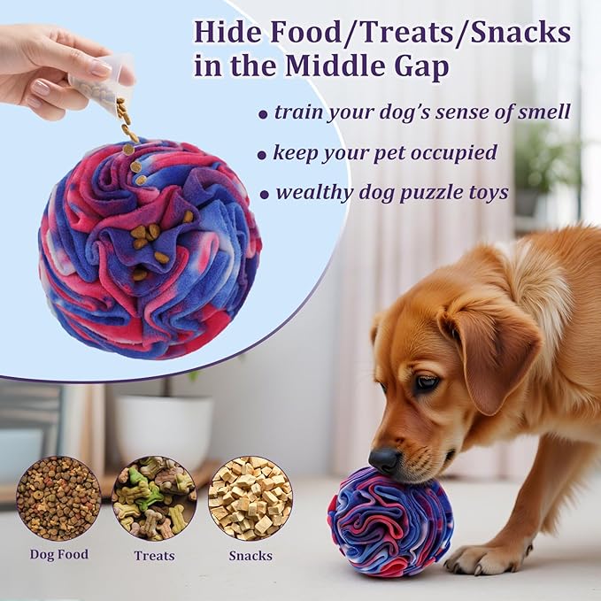 Snuffle Ball for Dogs, Sniffle Interactive Treat Toy, Washable Puppy Treat Toy, Foraging Puzzle Ball Toy, Mind Games for Dogs, Enrichment Dog Toys