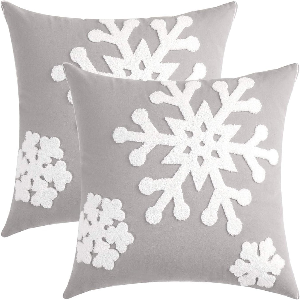 MIULEE Pack of 2 Christmas Decorative Snowflake Throw Pillow Covers Canvas Embroidery Winter Cushion Cases Holiday Decor Soft Pillowcases for Winter Couch Sofa Bedroom Car（Grey, 16x16in）