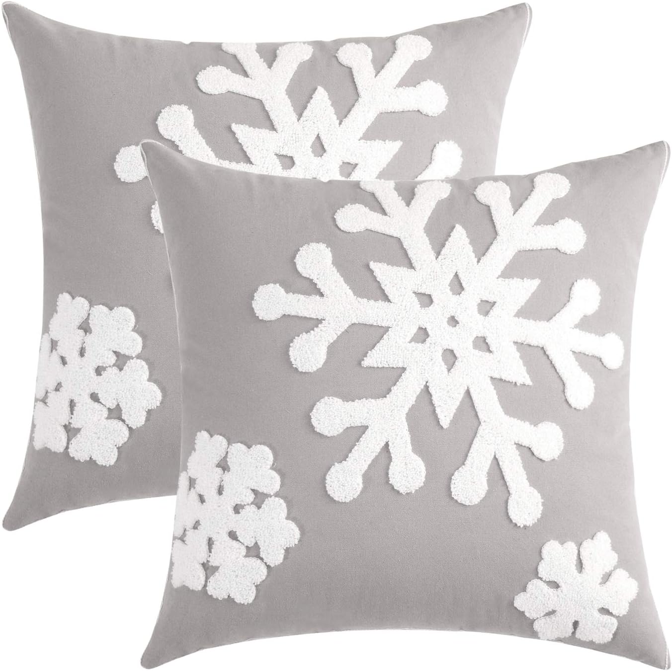 MIULEE Pack of 2 Christmas Decorative Snowflake Throw Pillow Covers Canvas Embroidery Winter Cushion Cases Holiday Decor Soft Pillowcases for Winter Couch Sofa Bedroom Car（Grey, 16x16in）
