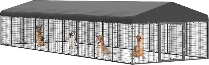 354" x 118" Large Outdoor Dog Enclosure,Heavy Duty Dog Cage with Roof,Galvanized Steel Dog Kennel Fence with Double Safety Locks
