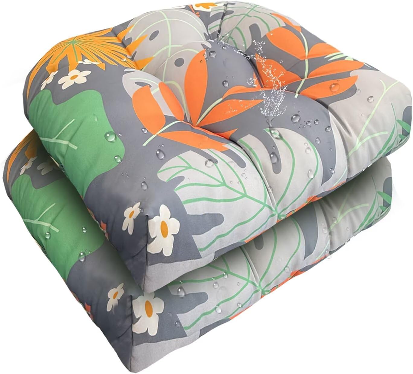 18 x 18 Outdoor Seat Cushions Waterproof Patio Seat Pad Large Floral Rocking Chair Cushion with Ties for Indoor Outdoor Orange Grey