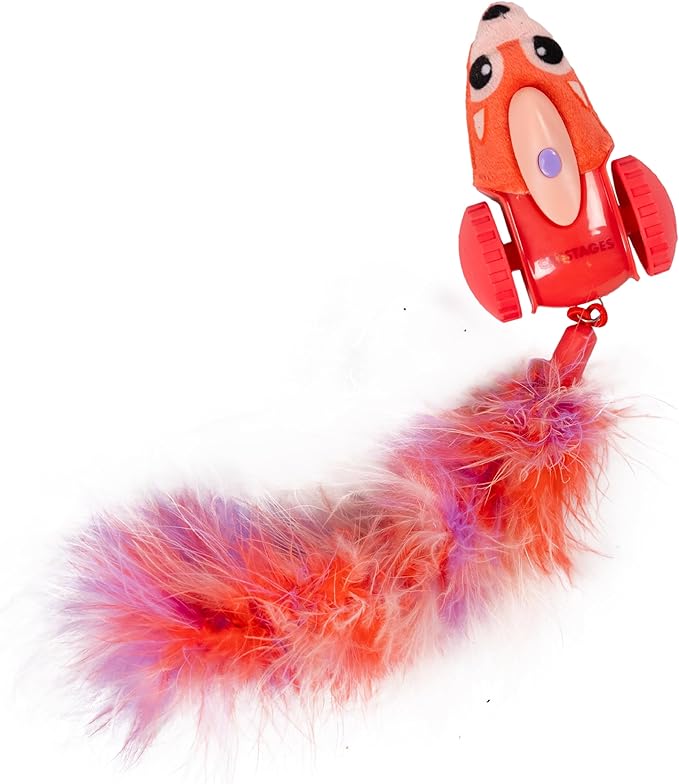 Catstages Racin' Squirrel Robot, Electronic Moving Cat Toy with Feathers, USB Rechargeable, Red