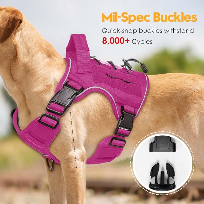 Heavy-Duty Tactical Dog Harness for Large Dogs, No Pull Adjustable Reflective Pet Vest with Molle System, K9 Military-Grade Control for Service Training, Outdoor & 10+ Breeds, Pink, Medium