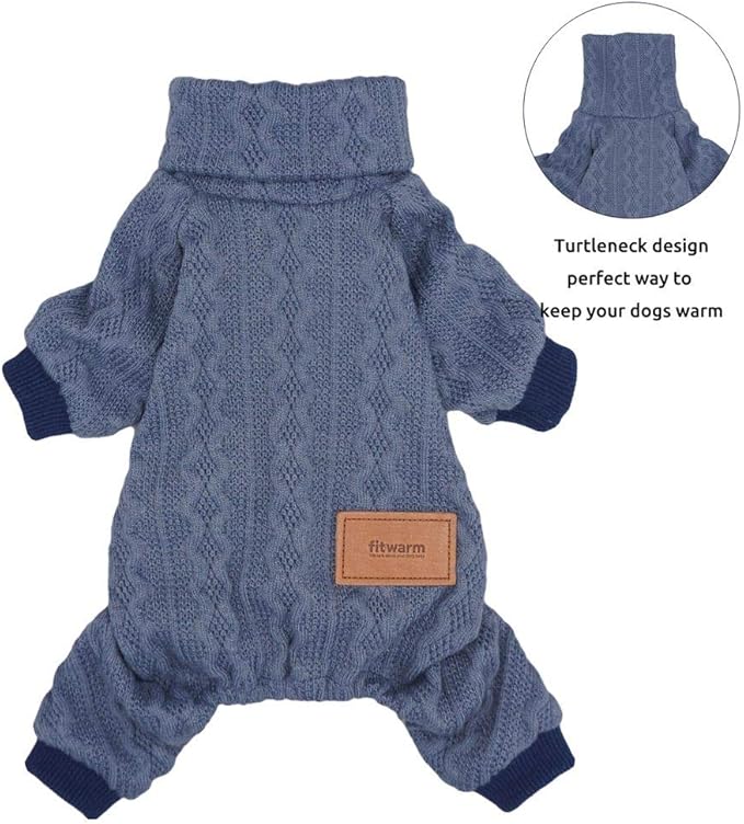 Fitwarm Turtleneck Knitted Dog Sweaters Winter Outfits Pet Coats Cat Clothes Blue XL