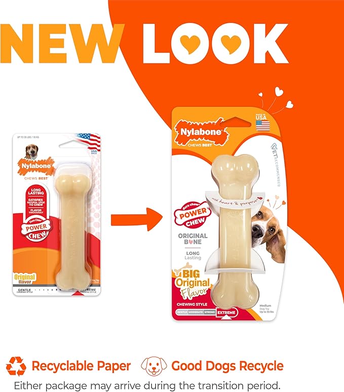 Nylabone Power Chew Original Bone - Durable & Tough Chew Toys for Aggressive Chewers - Durable Dog Toy for Medium Breeds - Original Flavor, Medium, Up to 35 Ibs. (1 Count)