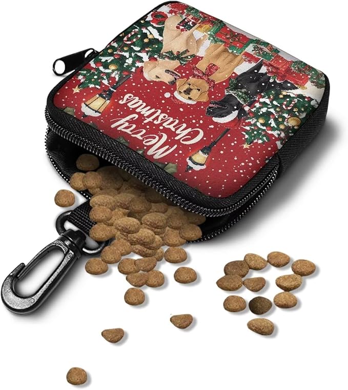 KEIAHUAN Christmas Dogs Hands Free Dog Treat Bags Training Pouch Puppy Training Small Bag with Carabiner Phone Pocket Small Coin Purse Change Pouch