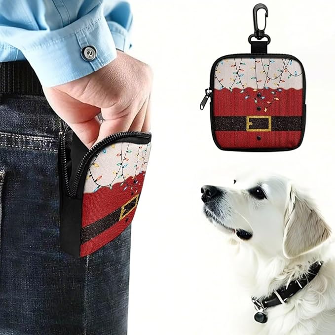 KEIAHUAN Christmas Lights Dog Treat Pouches for Pet Training Hands-Free Dog Treat Bag with Zipper Closure Dog Trainer Essentials Supplies, Small Coin Purse