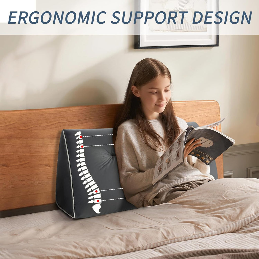 Headboard Wedge Pillows Twin/Twin XL, Ergonomic Bed Triangular Headboard Pillow, Thickened Backrest Cushion for Reading in Dorm Bed Sofa, Dark Grey, 39in