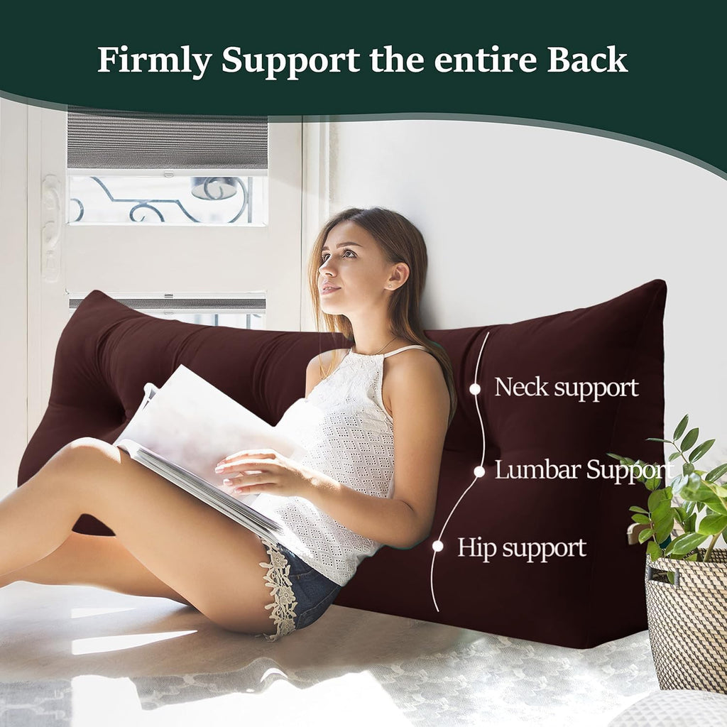 Bed Wedge Headboard Pillow - College Dorm Reading Pillow Back Support While Sitting in Bed - Ergonomic Lumbar Pillow Body Positioning Bed Pillow - Velvet Maroon 39IN