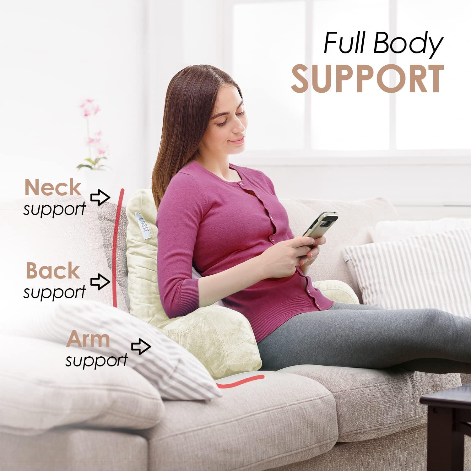 Nestl Reading Pillow for Kids & Teens with Shredded Memory Foam, Backrest Pillows for Reading, Watching, and Gaming, Use on The Couch, Bed, or Floor, Adjustable Support with Washable Cover Off White