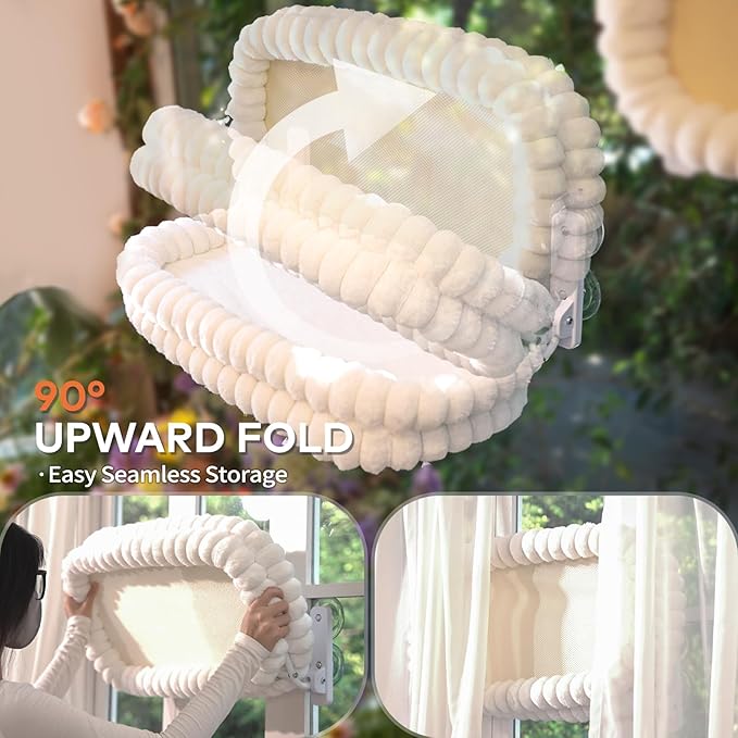 CHEERPALS Cat Window Perch for Indoor Cats Hammock for Window with Reversible Cushion, Foldable Cat Window Bed for Large Cats and Kittens(Grey,Large)