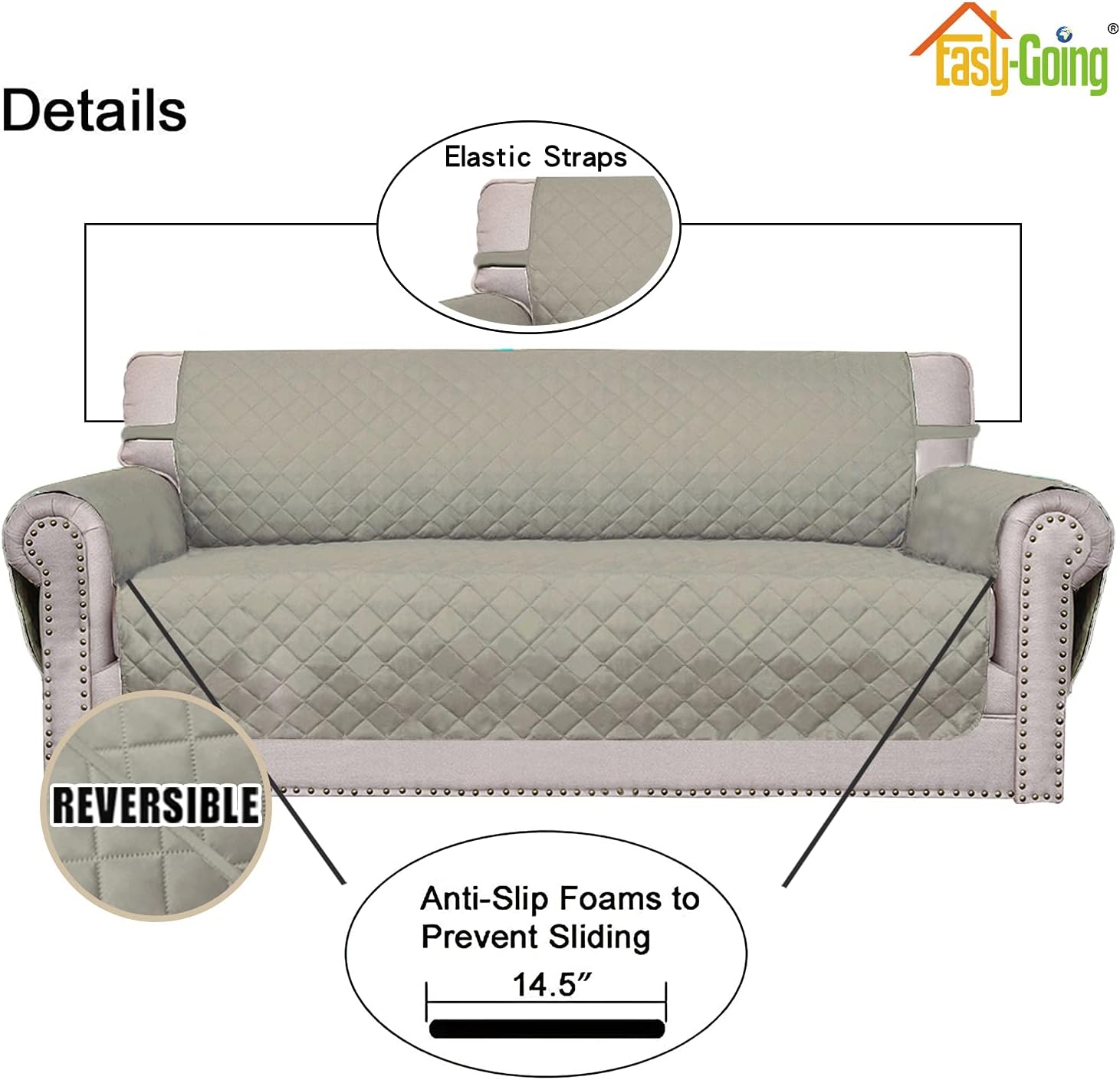 Easy-Going Sofa Slipcover Reversible Loveseat Sofa Cover Couch Cover for 2 Cushion Couch Furniture Protector with Elastic Straps for Pets Kids Dog Cat (Oversized Loveseat, Beige/Beige)