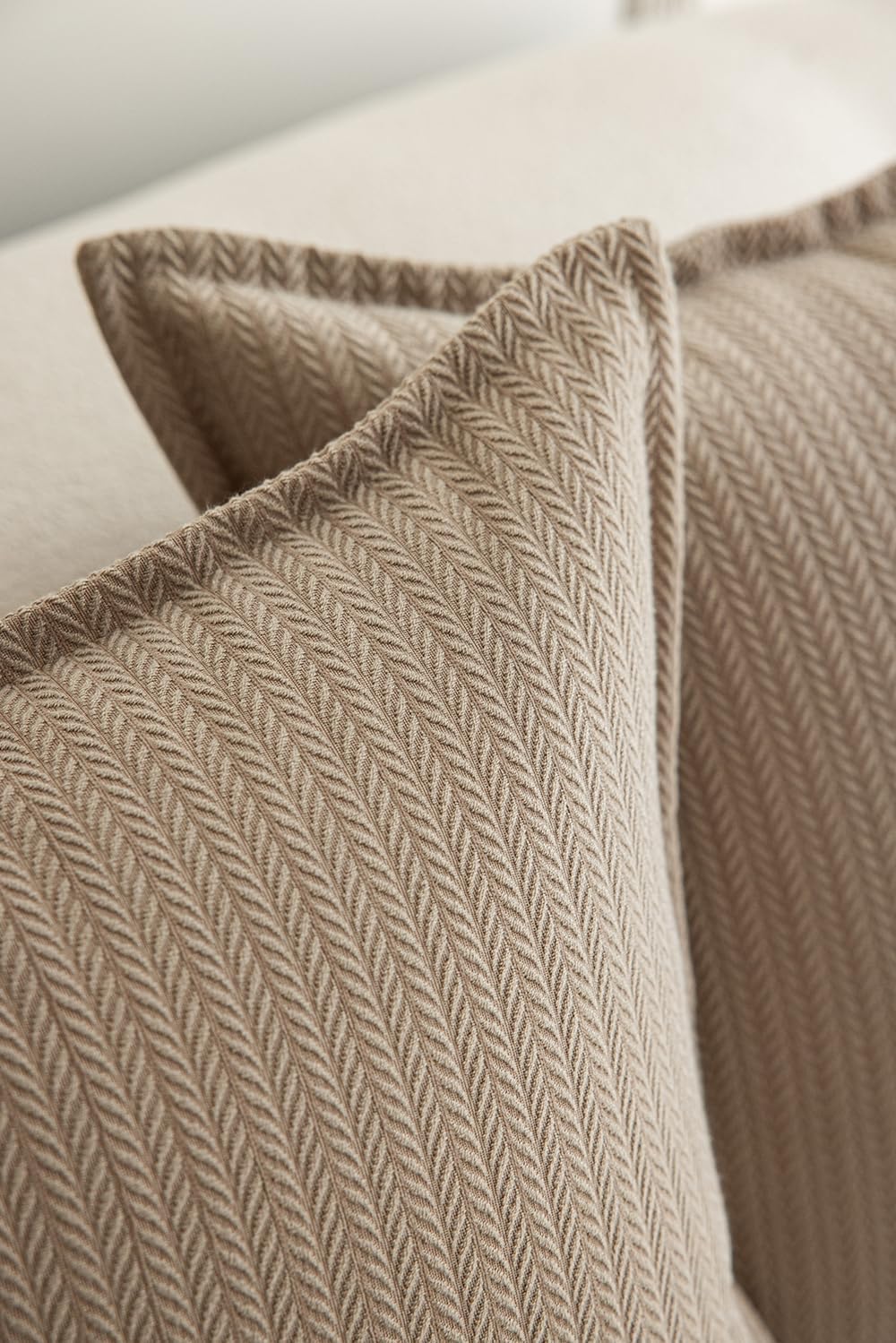 Set of 2 Herringbone Embossed Stripe Flange Throw Pillow Covers for Couch and Bed - 18"x18", Khaki-Green