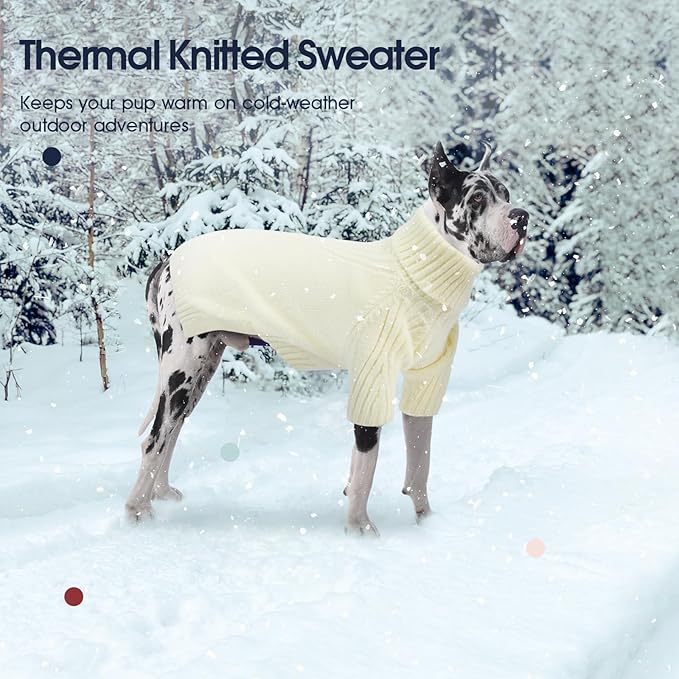 IECOii Extra Large Dog Sweater 4XL,Thermal Warm Dog Sweaters for Giant Breed Dogs,Turtleneck Knitted Knitwear for Pet Winter,Stretchy&Easy On Doggy Sweatshirt for Doberman,Great Dane(White,XXXXL)