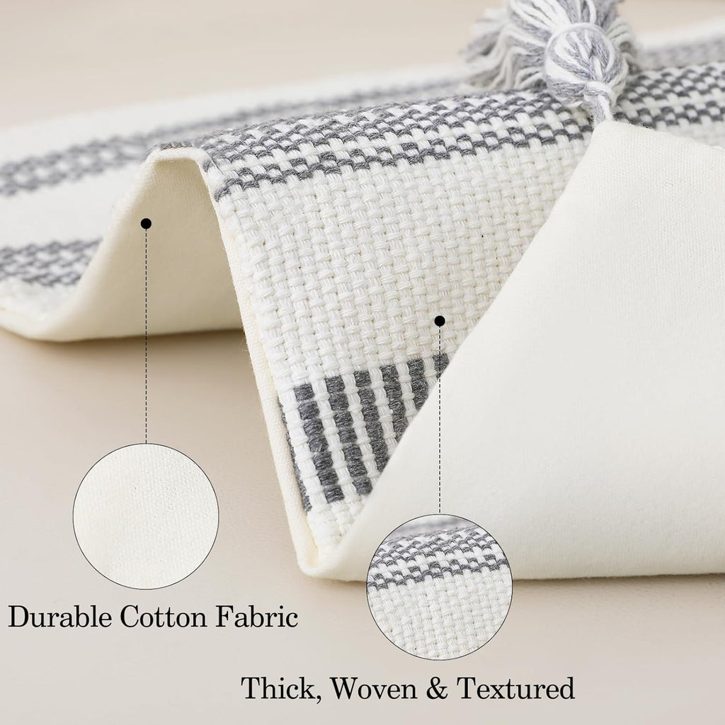 Smile Bee Boho Outdoor Couch Throw Pillow Covers Set of 2 Decorative Thick Woven Striped Accent Neutral Pillow Covers with Tassels for Bed Sofa Home Decor 20x20 Inch, Grey and Cream White