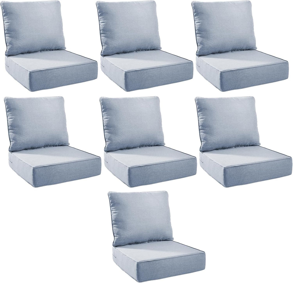 Outdoor Cushion Set for Furniture Patio Furniture, UV Resistant, Water Resistant - 6 Inch Thick Foam Garden Cushions– 24x24 Inch Patio Seat Covers for Chair/Sofa/Couch | Baby Blue | 7-Pack |