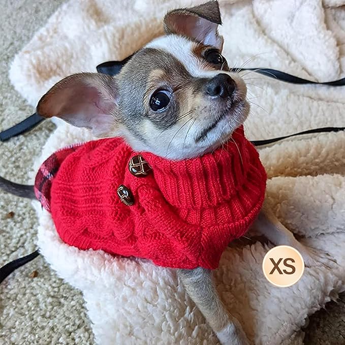 KYEESE Dog Sweater Soft Pullover Dog Sweaters for Small Dogs Girl Warm Turtleneck Small Dogs Sweater with Gingham Patchwork Stretchy Knitwear Cat Clothes Comfy Puppy Coat for Fall Winter Cold Weather