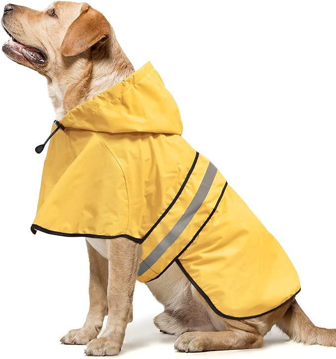 Dog Rain Coats with Hood - Waterproof Lightweight Pet Slicker Raincoat Poncho, Safety Dog Raincoats Jacket with Reflective Strip and Leash Hole for Small, Medium, Large Dogs (Medium, Yellow)