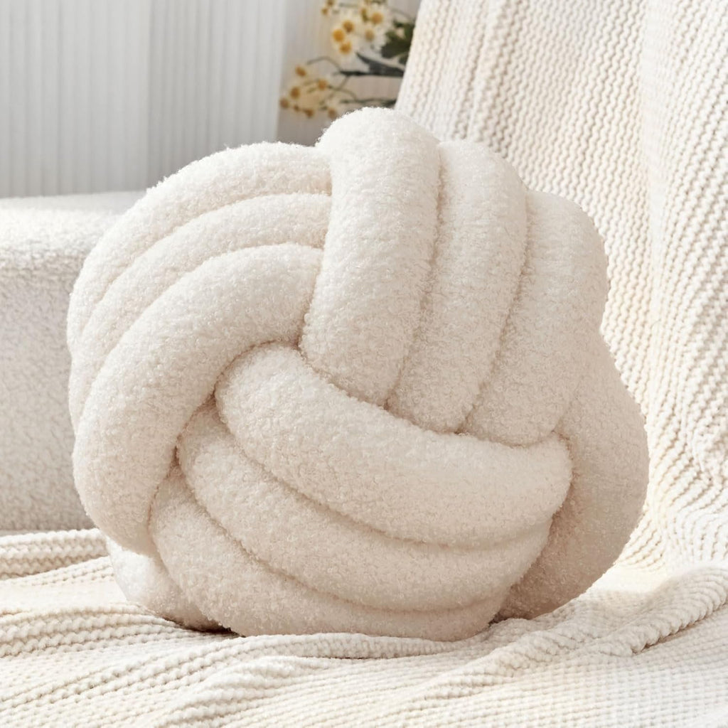 Petrella Knot Pillow Ball Round Throw Pillows Home Decor Cushion Decorative Aesthetic Throw Pillows，Lambswool Beige 11inch