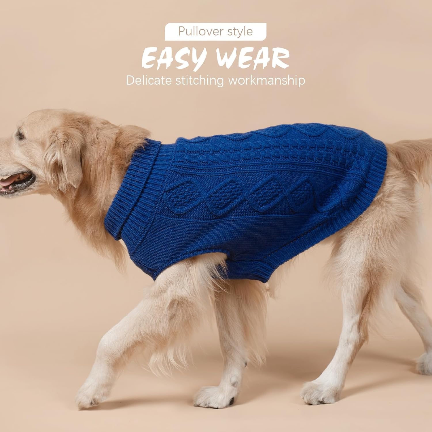 BINGPET Thermal Knitted Dog Sweater for Small Medium Large Dogs,Winter Dog Cat Coat Warm Sweartershirts Outfits,Classic Cable Knit Turtleneck Pullover Dog Jumper Coat Warm Sweartershirts(Blue,L)