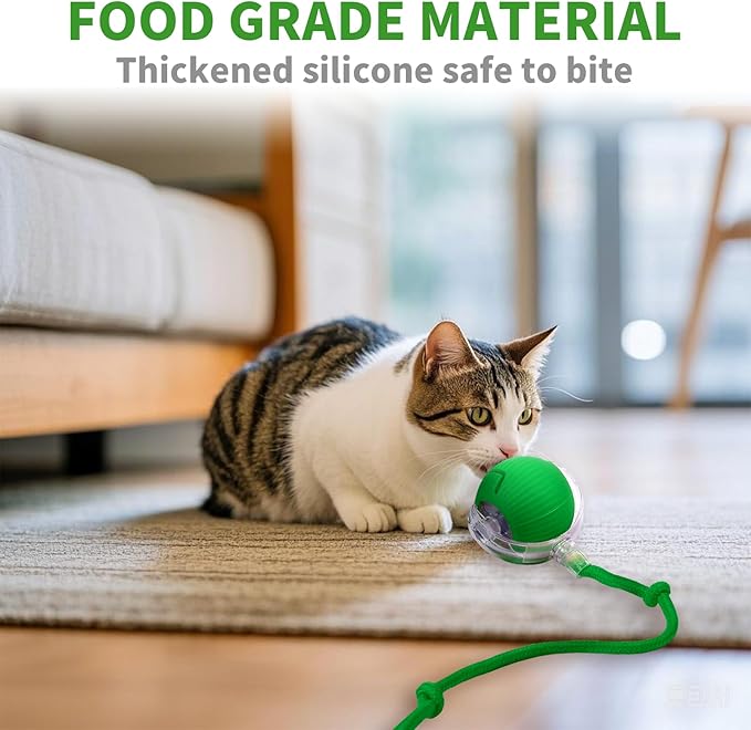 Interactive Rolling Cat Toys Balls, Automatic Cat Toy for Indoor Cats Interactive Balls Pet Moving Ball Interactive, Kitten Toys Moving Cat Toy Automatic Rolling for Dogs USB Rechargeable(Green)