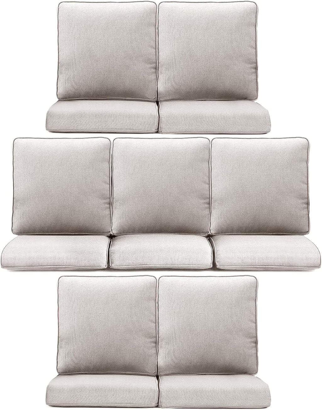7-Piece Outdoor Patio Cushion Set - Fade & Water Resistant with Removable Olefin Cover, 22x24x4 Inch Memory Foam Cushions for Wicker Sectional Sof - Beige/Regular