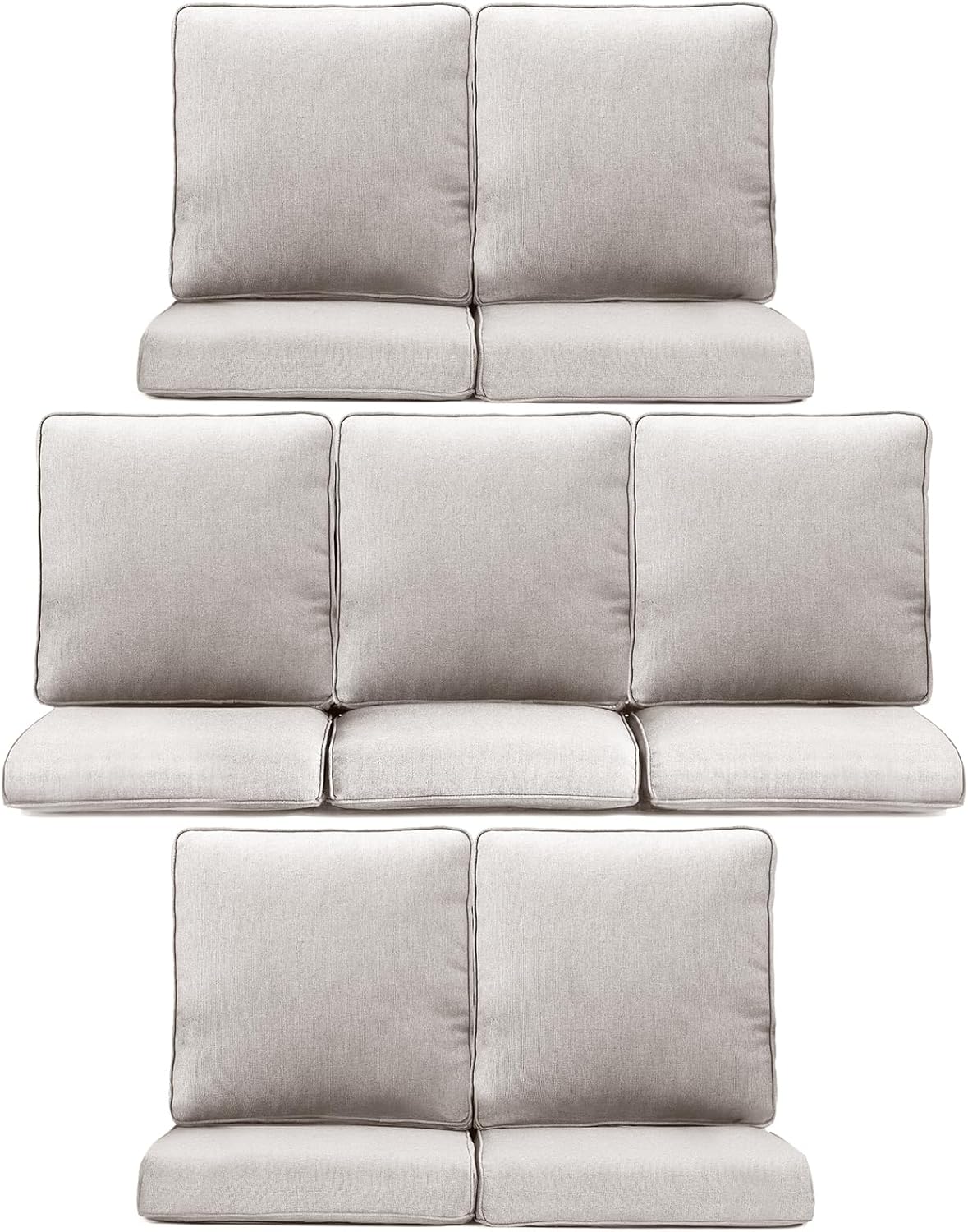 7-Piece Outdoor Patio Cushion Set - Fade & Water Resistant with Removable Olefin Cover, 22x24x4 Inch Memory Foam Cushions for Wicker Sectional Sof - Beige/Regular