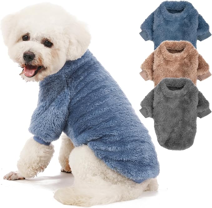 Dog Sweater, 3 Pack Dog Sweaters for Small Dogs, Dog Clothes for Small Dogs Girl Boy, Ultra Soft and Warm Puppy Sweater Dog Coat for Winter Christmas (Large, Blue+Lt Coffee+Dark Grey)