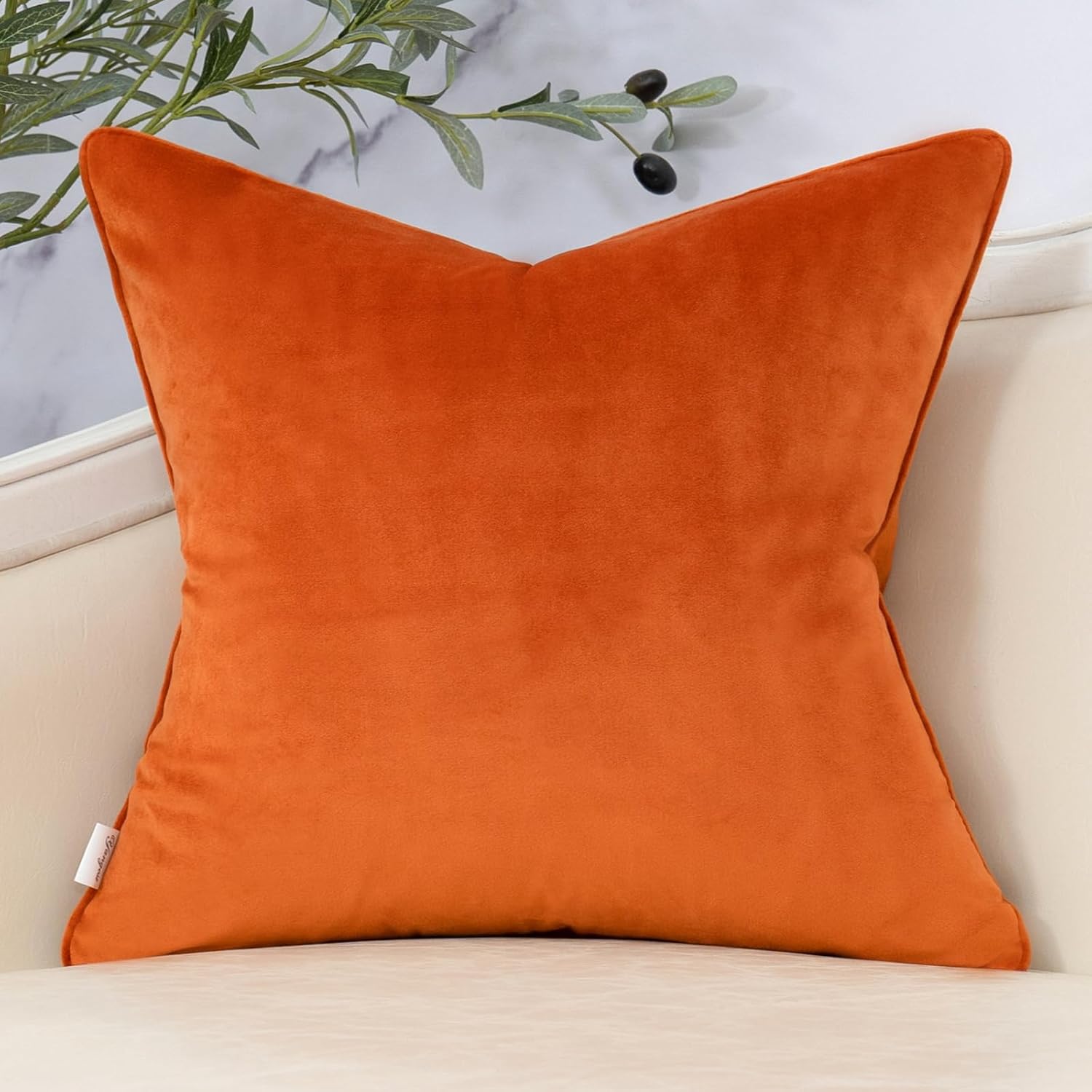 Yangest Orange Twigs Throw Pillow Cover Velvet Branches Velvet Cushion Case Neutral Pillowcase for Sofa Couch Bedroom Living Room Home Decor,20x20 Inch