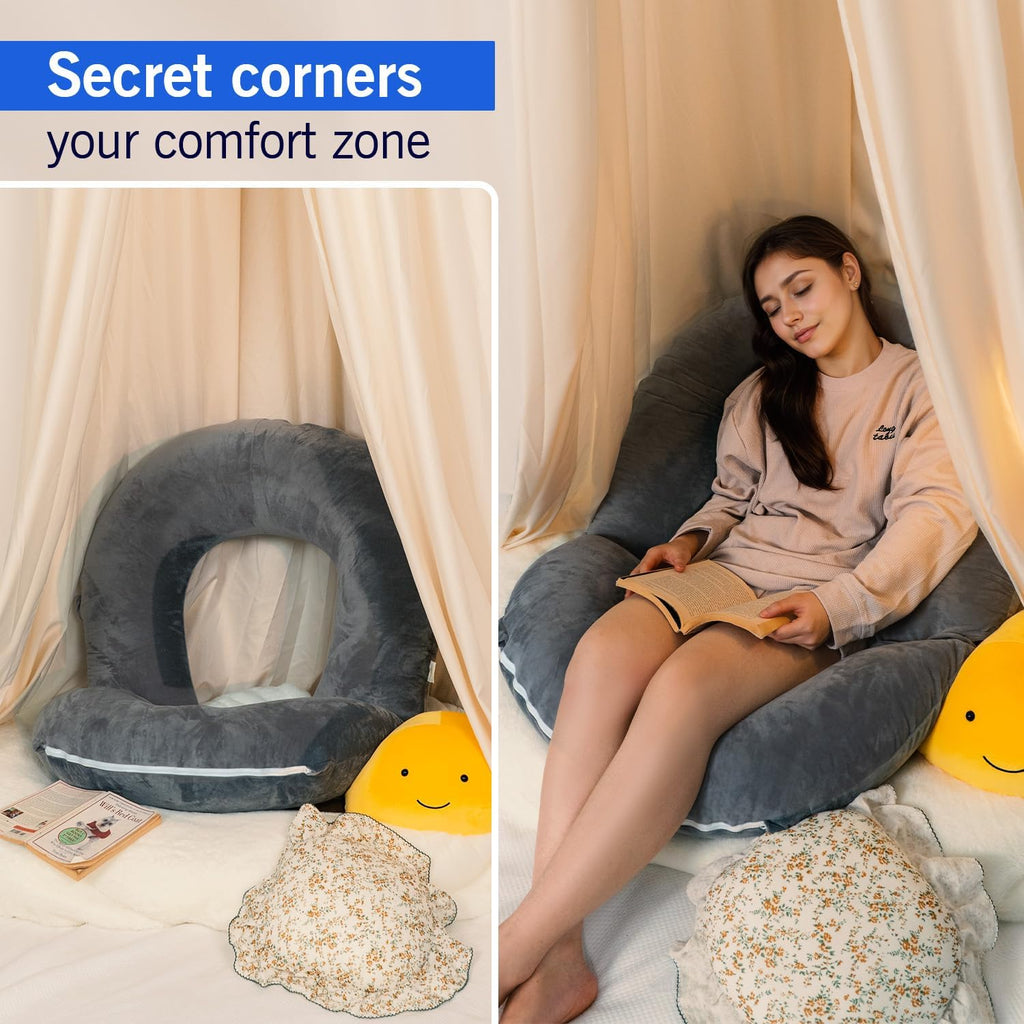 INSEN Reading Pillow, Back Pillow for Sitting in Bed and Couch, Gaming Pillow for Adults, Sit Up Support for Bed, Grey